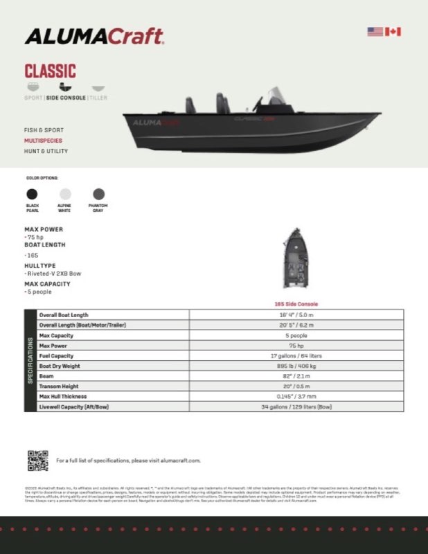 Classic 165 Side Console specification sheet