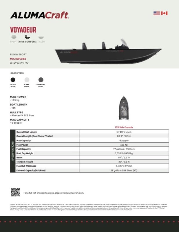 Voyageur 175 Side Console specification sheet