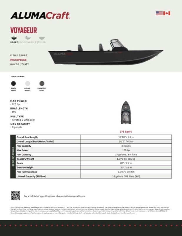 Voyageur 175 Sport specification sheet